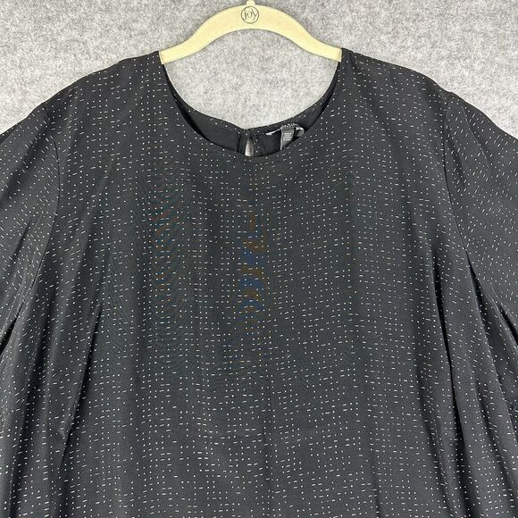 Eileen Fisher Top Womens 22W Black Morse Code Geometric Tencel Blend Blouse Slit - Picture 2 of 13